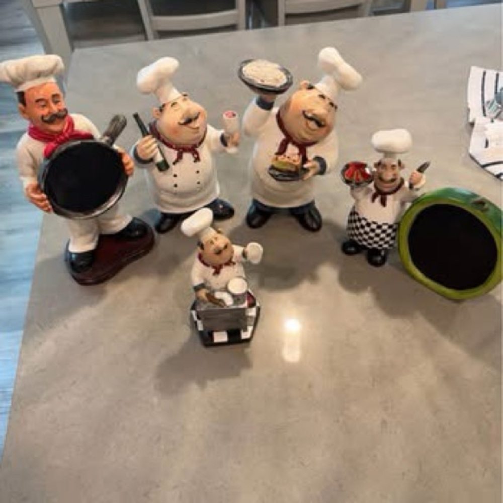 Whimsical Chef Figurine Set - White, Black, and Red